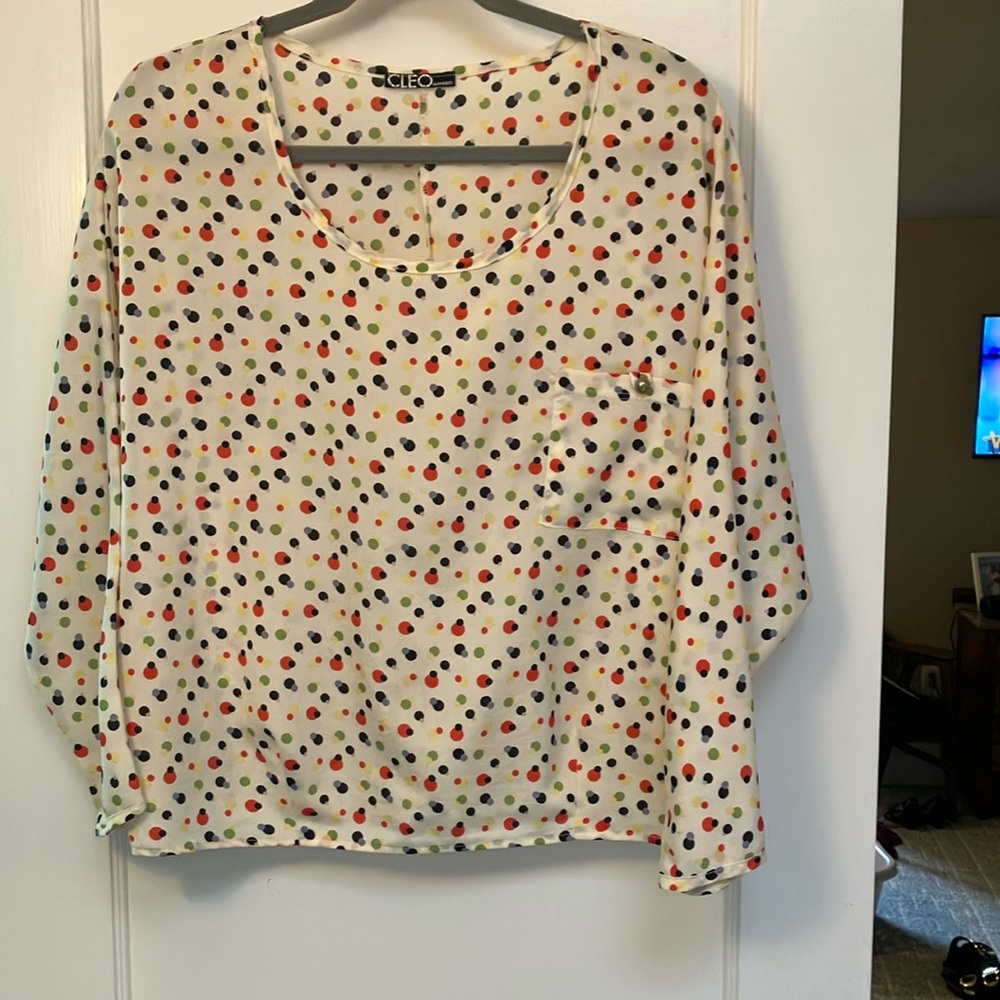 Cleo Cream and Red Blouse Fashionable Chic Essential